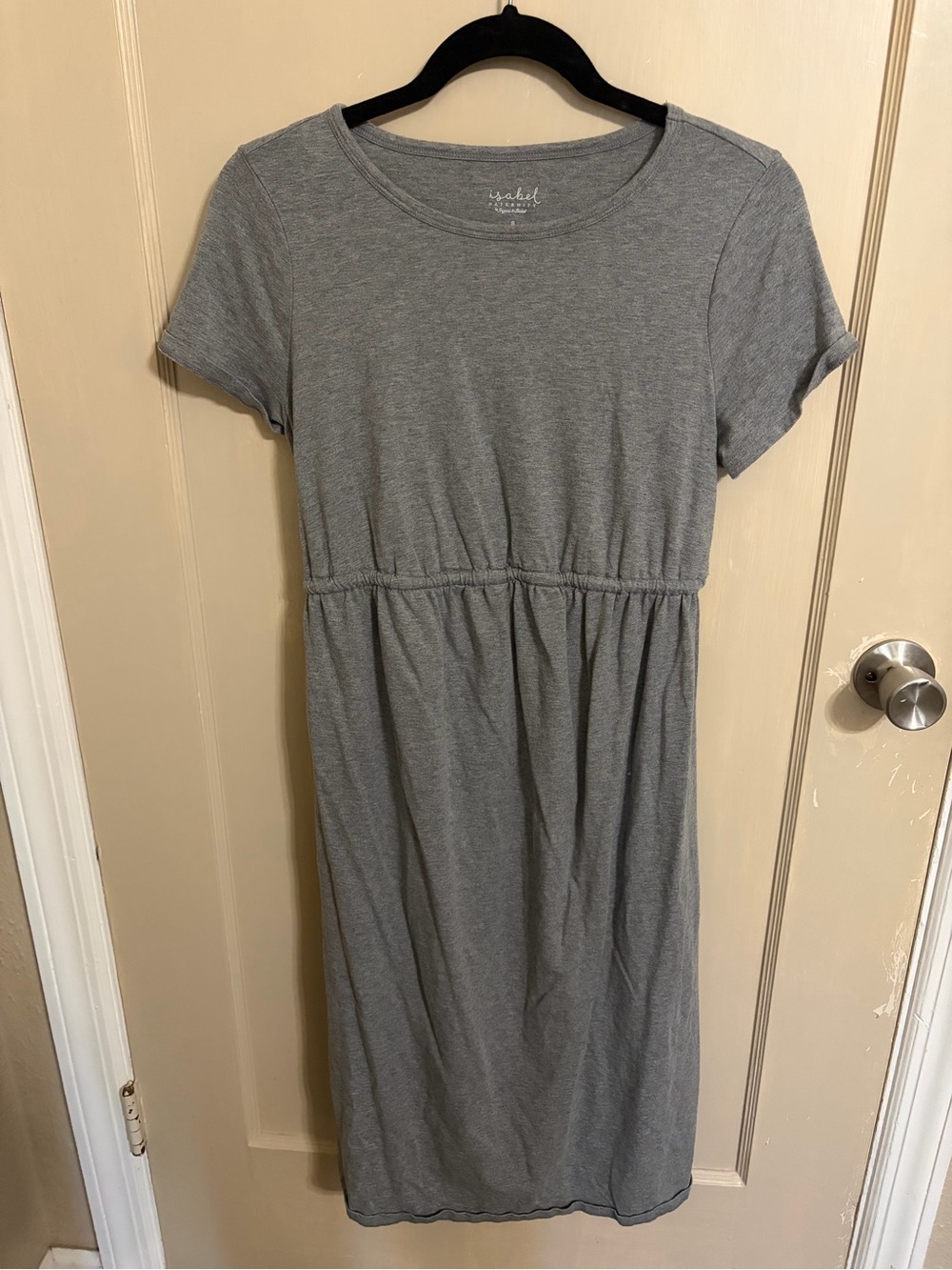Ingrid & Isabel Gray Short Sleeve Midi Dress with Gathered Waist